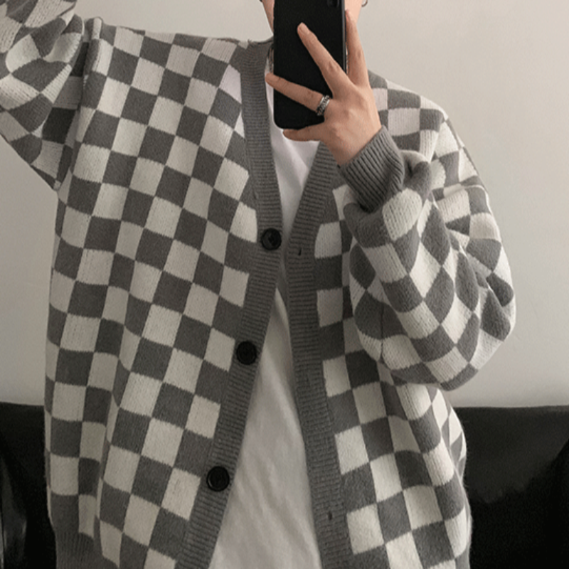 Oversized Checkerboard Lightweight Cardigan - nightcity clothing