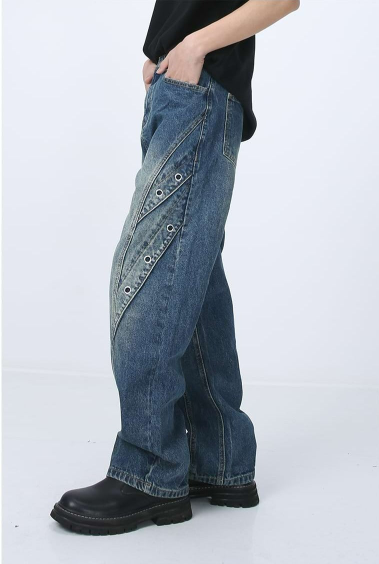 Ring Patchwork Straight Fit Jeans