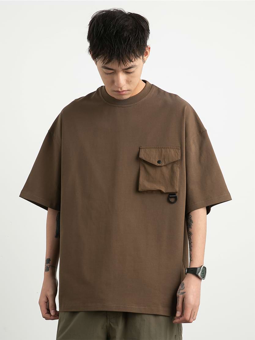 Drop Down Shoulder T-Shirt with Snap Pocket