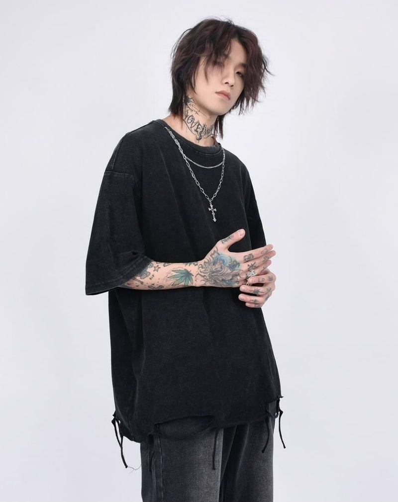 Distressed T-Shirt with Chain Accessory