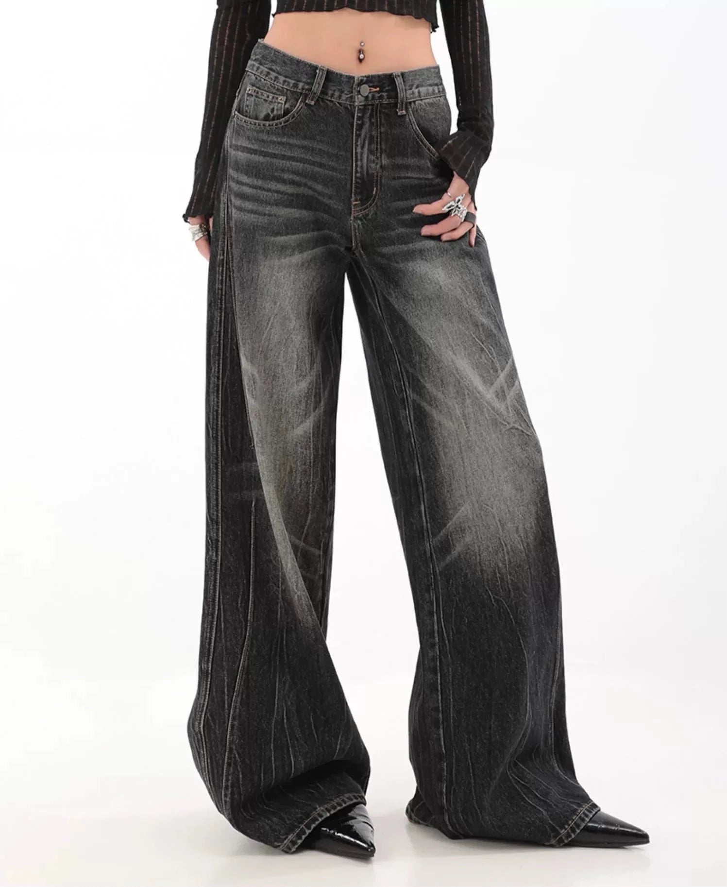 Wide-Leg Denim Vintage Wash Jeans