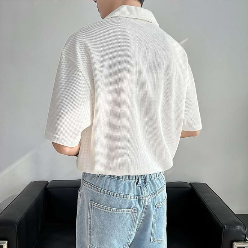 Drop Shoulder Textured Polo Shirt