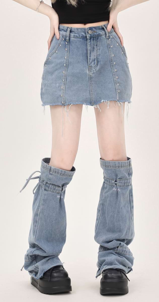Distressed Denim Mini Skirt and Leg Warmers – nightcity clothing