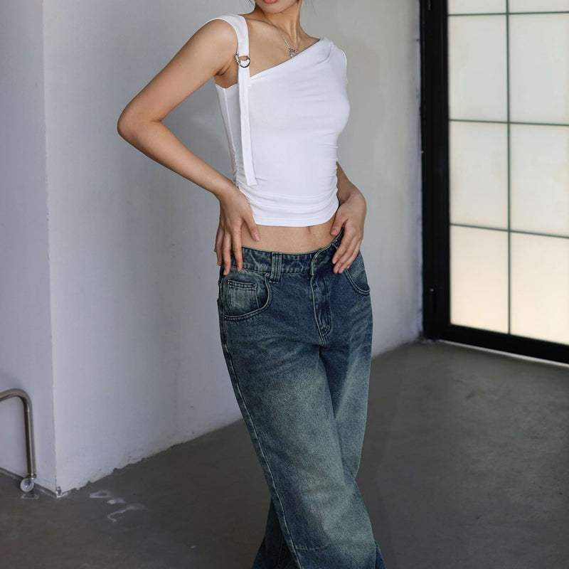 Asymmetric Strap Crop Top