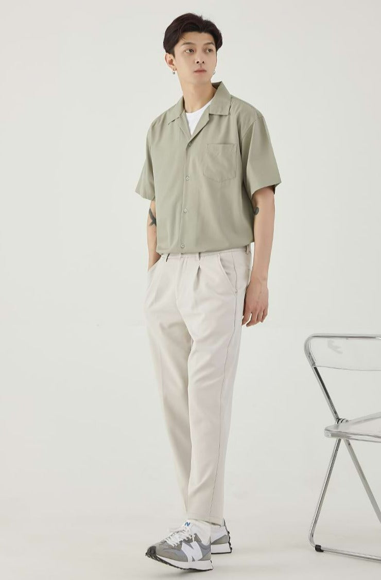 Cuban Collar Short Sleeve Button Shirt