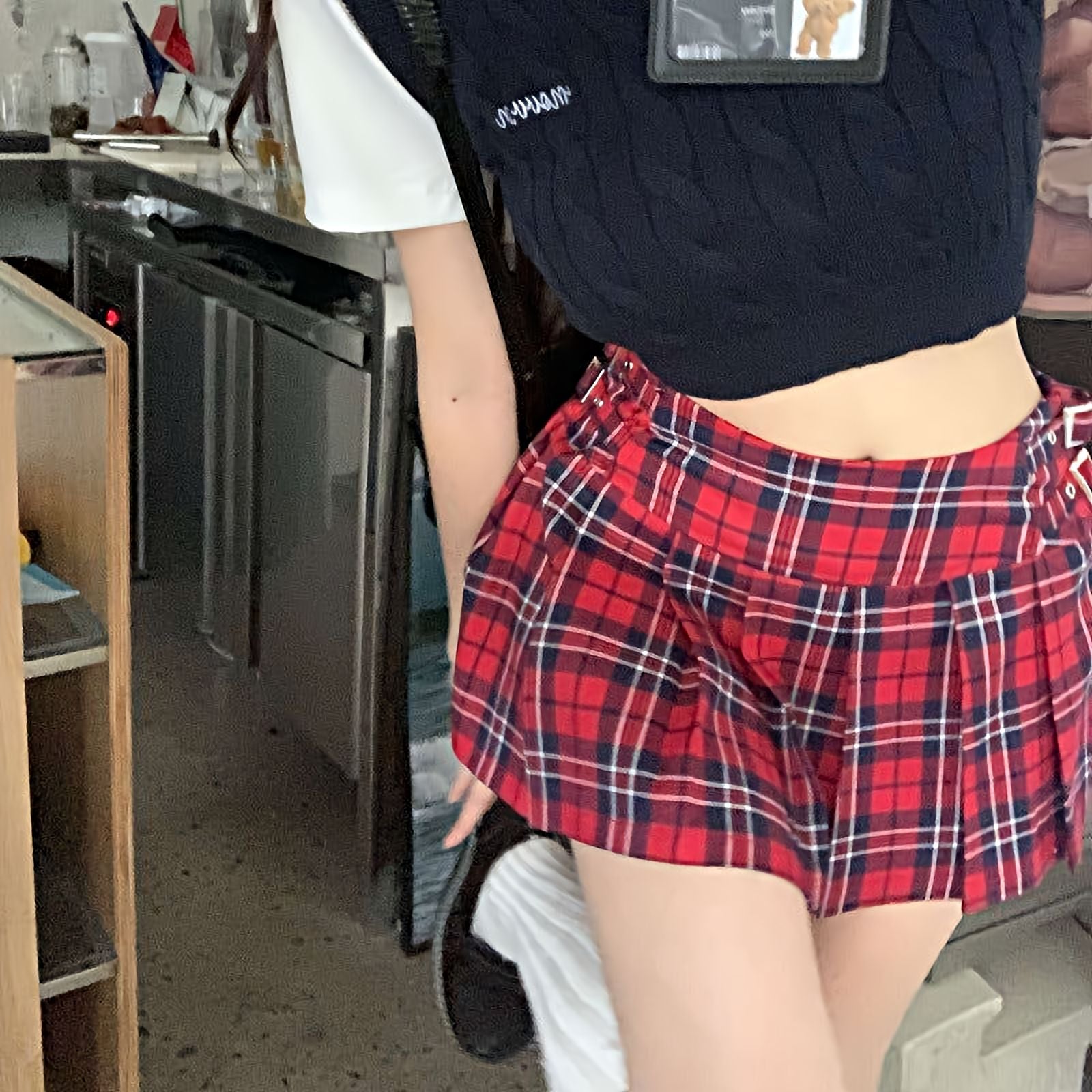 Plaid Pleated Micro Mini Skirt