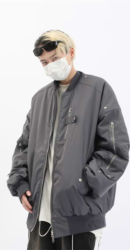 Multi Zipper Oversized Bomber Jacket