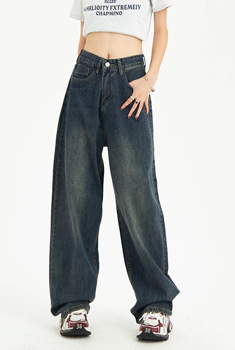 Distressed Pocket Wide Leg Jeans