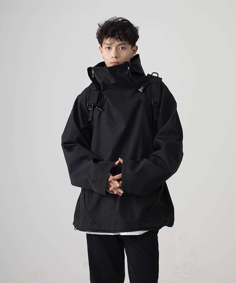 Double Zip Collar Hooded Jacket