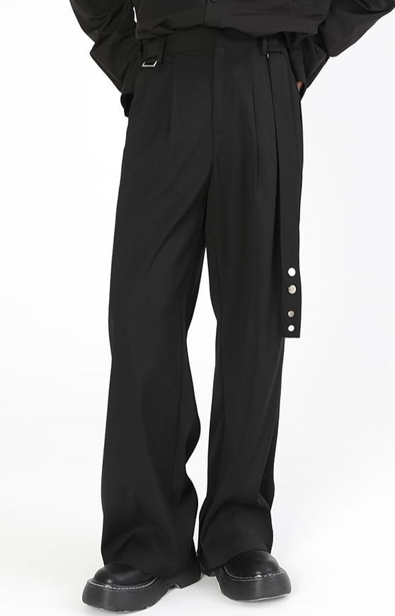 Wide Leg Pleated Pants with Strap