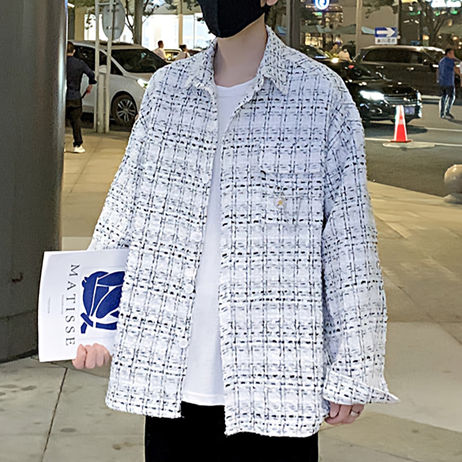 Oversized Tweed Pattern Overshirt - nightcity clothing