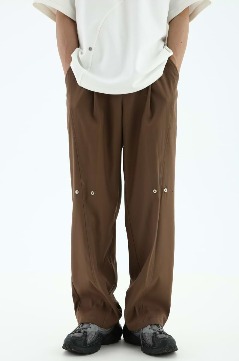 Pleated Straight Fit Pants with Knee Buttons