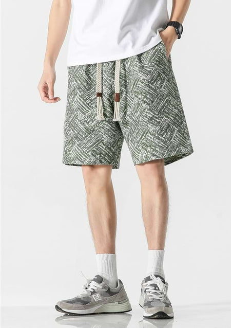 Embroidered Abstract Pattern Elastic Waist Shorts