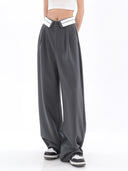 Fold-Over Waist Straight Pants