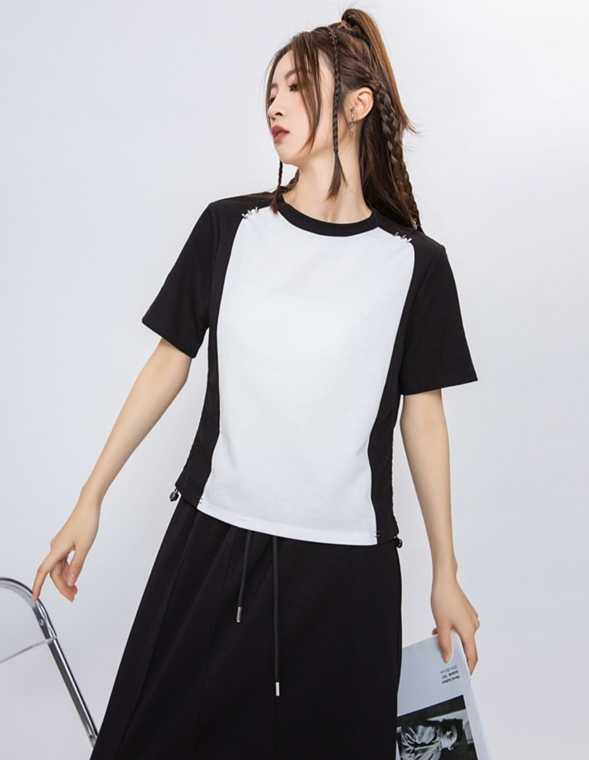 Color Block Ruched Side Short Sleeve Top