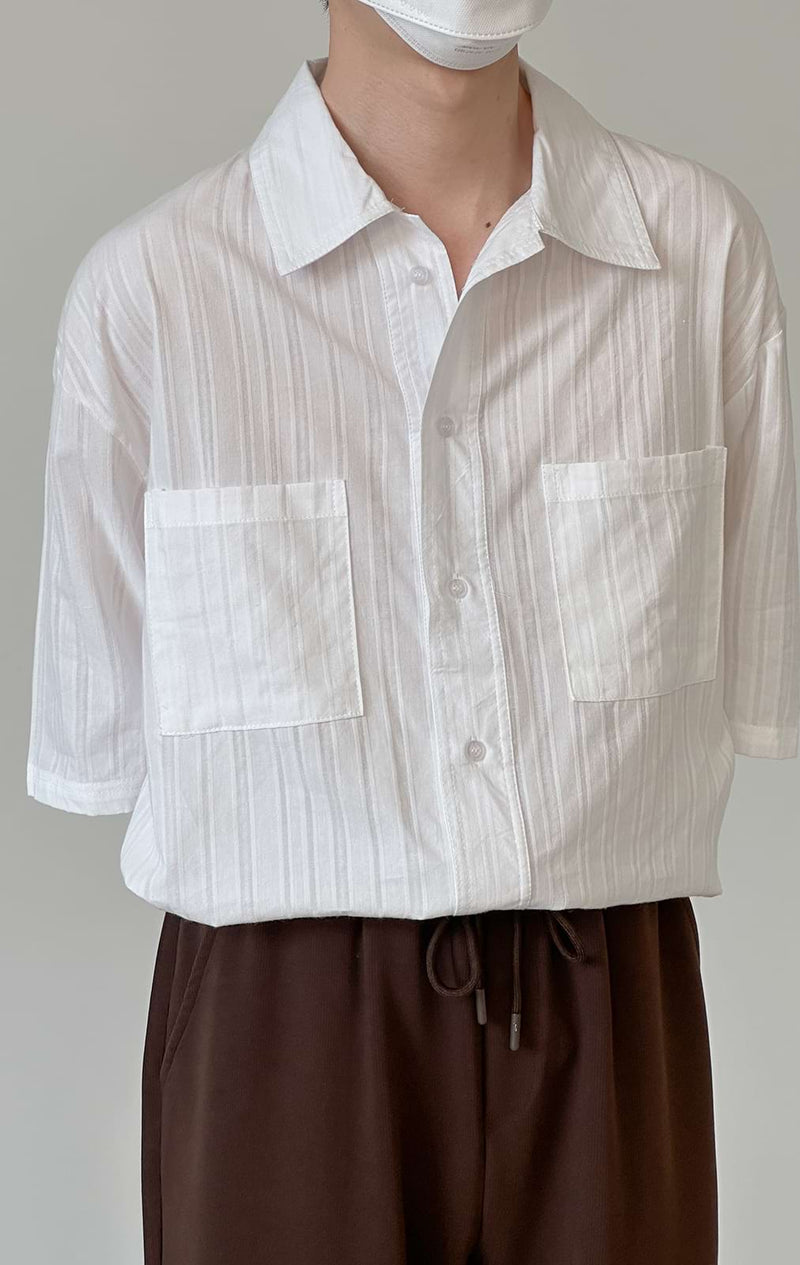 Textured Stripe Button Shirt with Chest Pockets