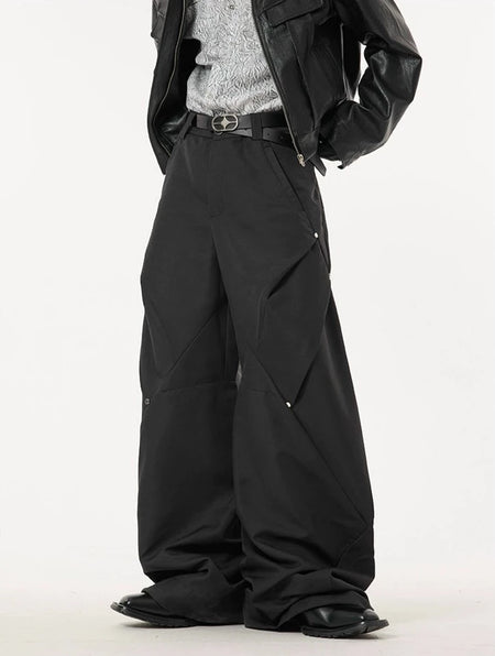 Wide Leg Paneled Pants with Button Detail - nightcity clothing