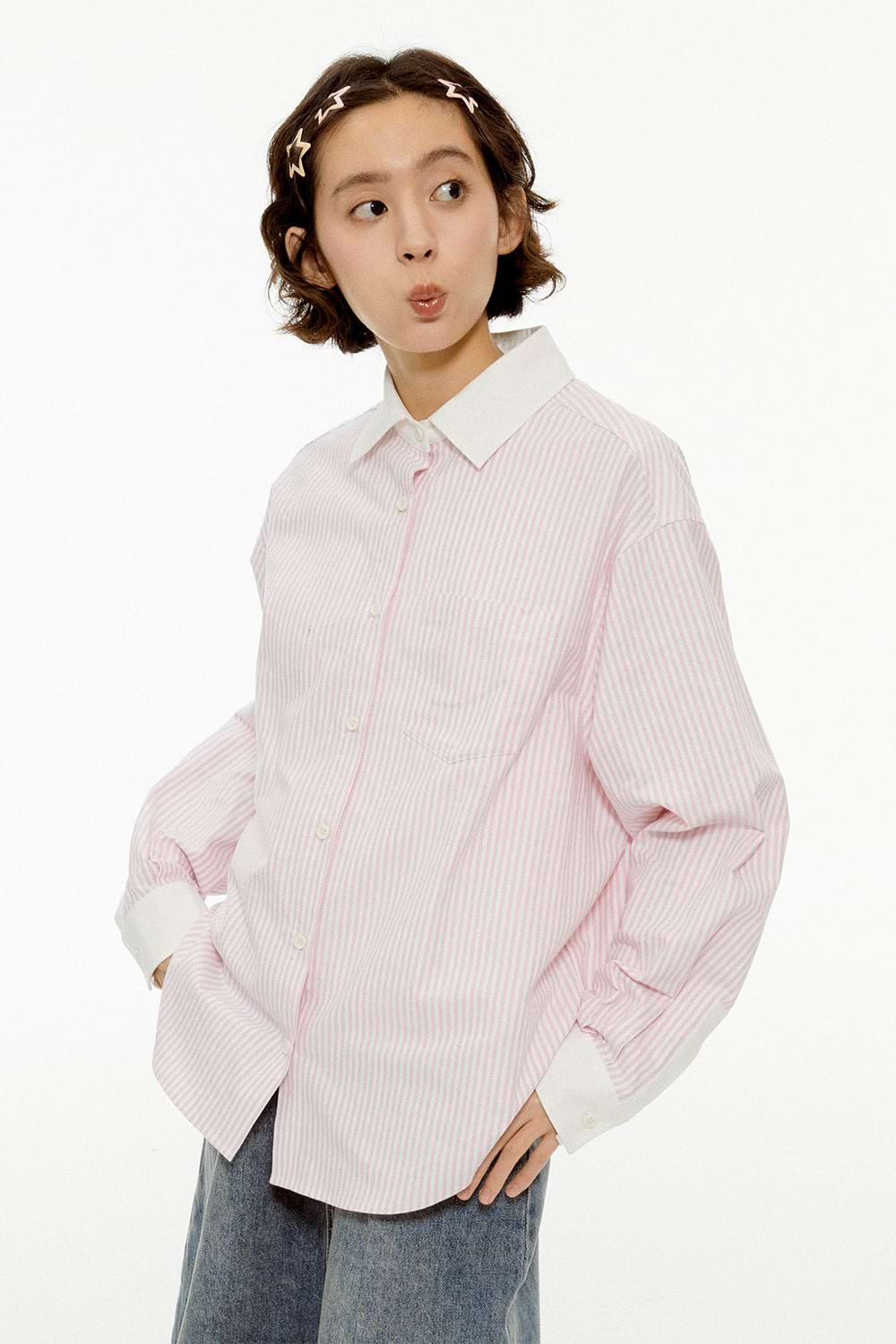 Contrast Hem Pinstripe Button Shirt