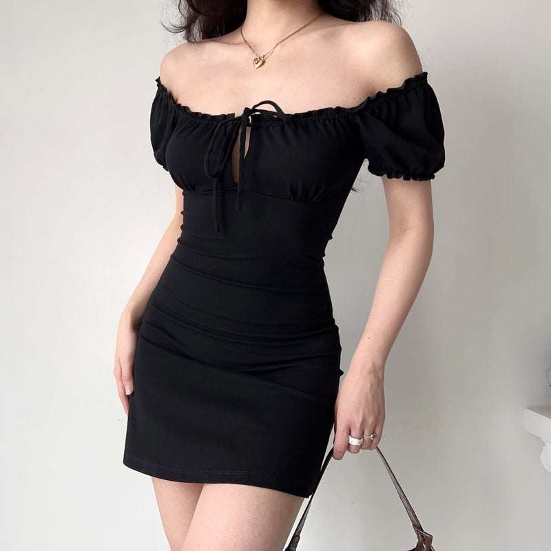 Square Neck Puff Shoulder Mini Dress