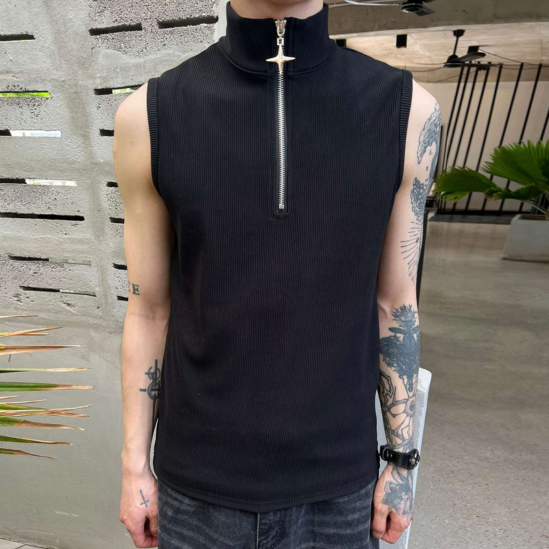High Neck Half Zip Sleeveless Shirt
