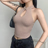 Halter Neck Miniature Check Pattern Crop Top - nightcity clothing