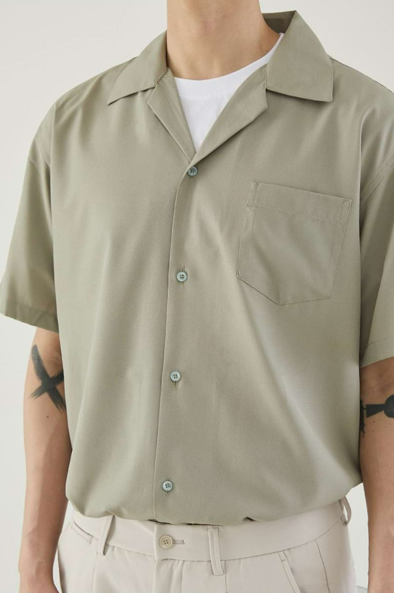 Cuban Collar Short Sleeve Button Shirt