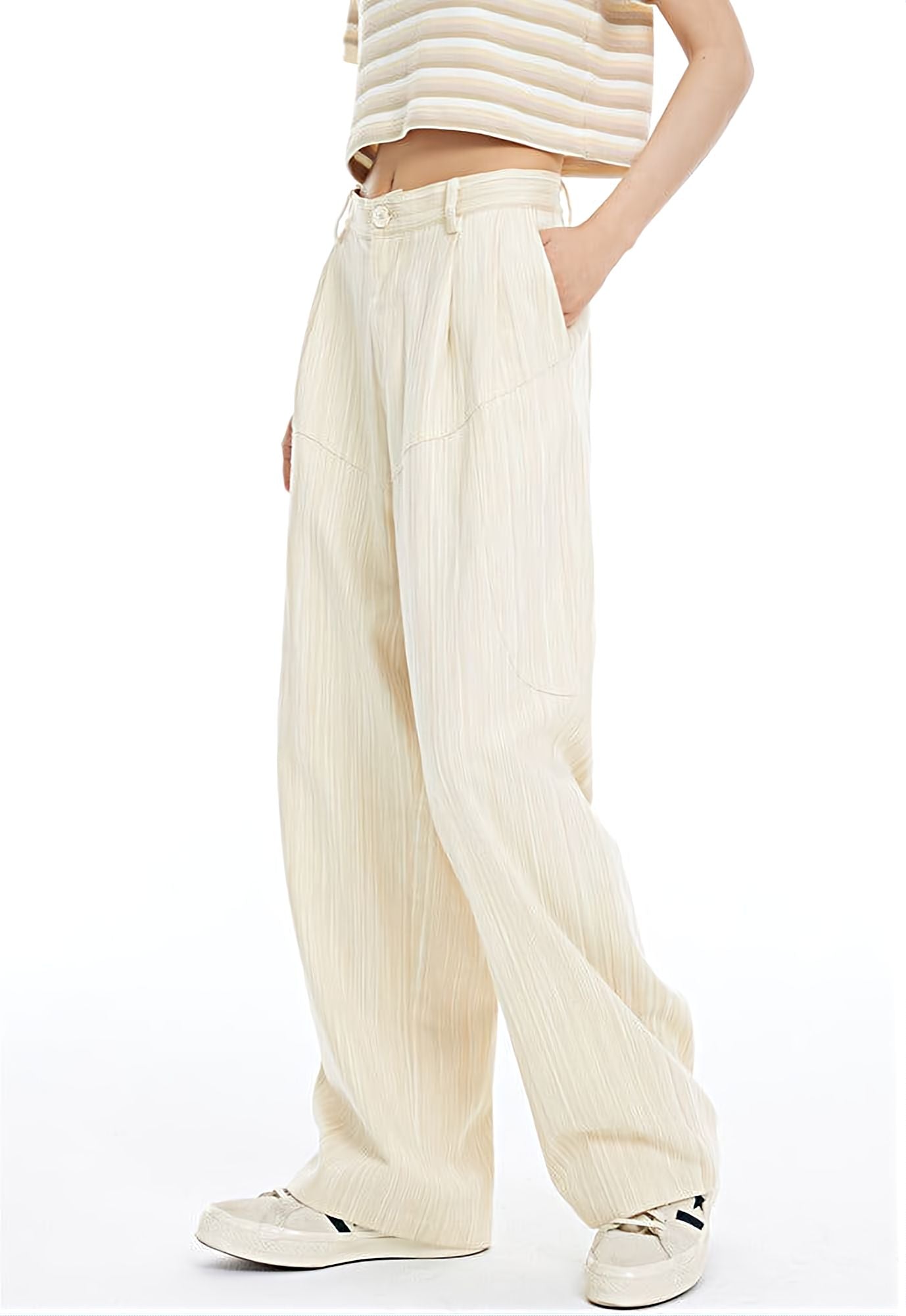 Textured Pinstripe Wide Leg Pants