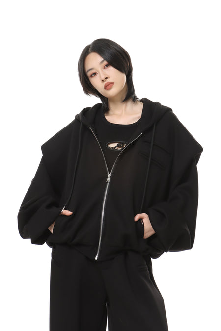 Oversized Cropped Zip Hoodie and Wide-Leg Sweatpant Tracksuit Set - nightcity clothing
