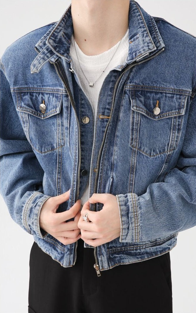 Slim Denim Jacket with Shoulder Pads - nightcity clothing