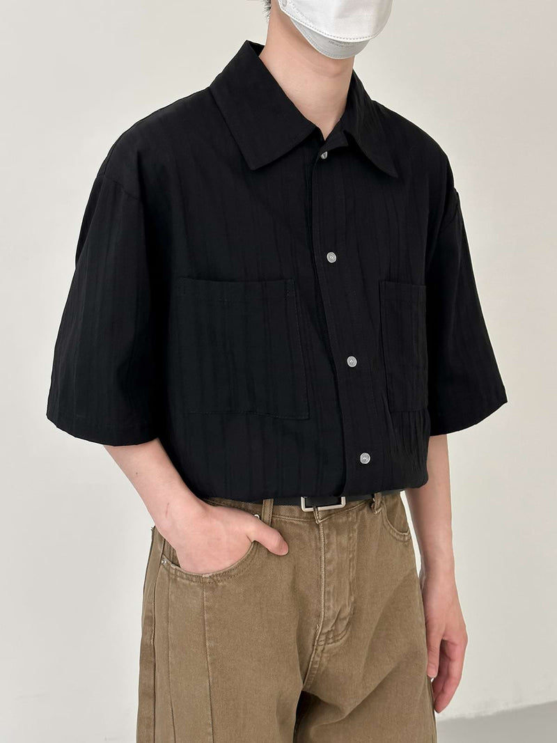 Textured Stripe Button Shirt with Chest Pockets