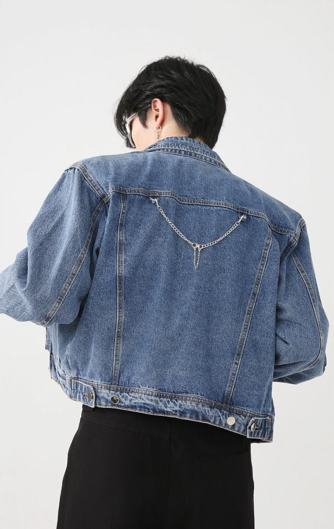 Slim Denim Jacket with Shoulder Pads - nightcity clothing