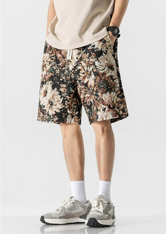 Embroidered Flower Elastic Waist Shorts