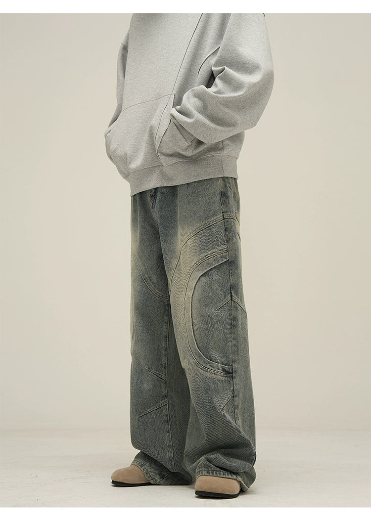 Vintage Sand Wash Wide-Leg Jeans with Stitch Detail Vintage Sand Wash Wide-Leg Jeans with Stitch Detail