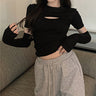 Skinny Mock Layered Keyhole Neckline Top with Arm Warmer Sleeves - nightcity clothing