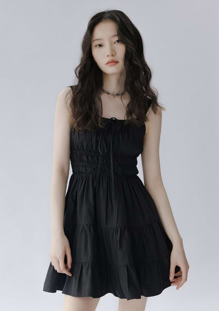 Flat Strap Shirred Mini Dress