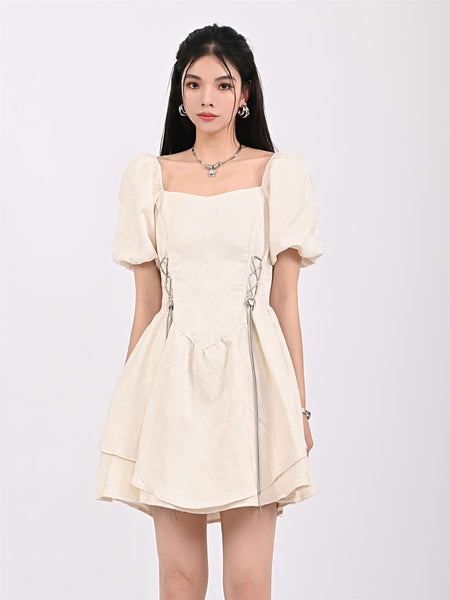 Textured Flower Print Mini Dress - nightcity clothing