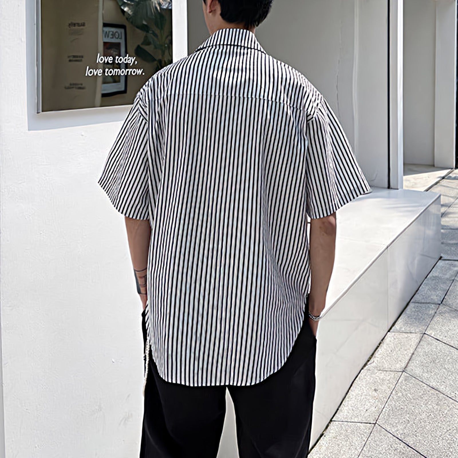 Overlap Pinstripe Button Shirt with Square Pocket Detail - nightcity clothing