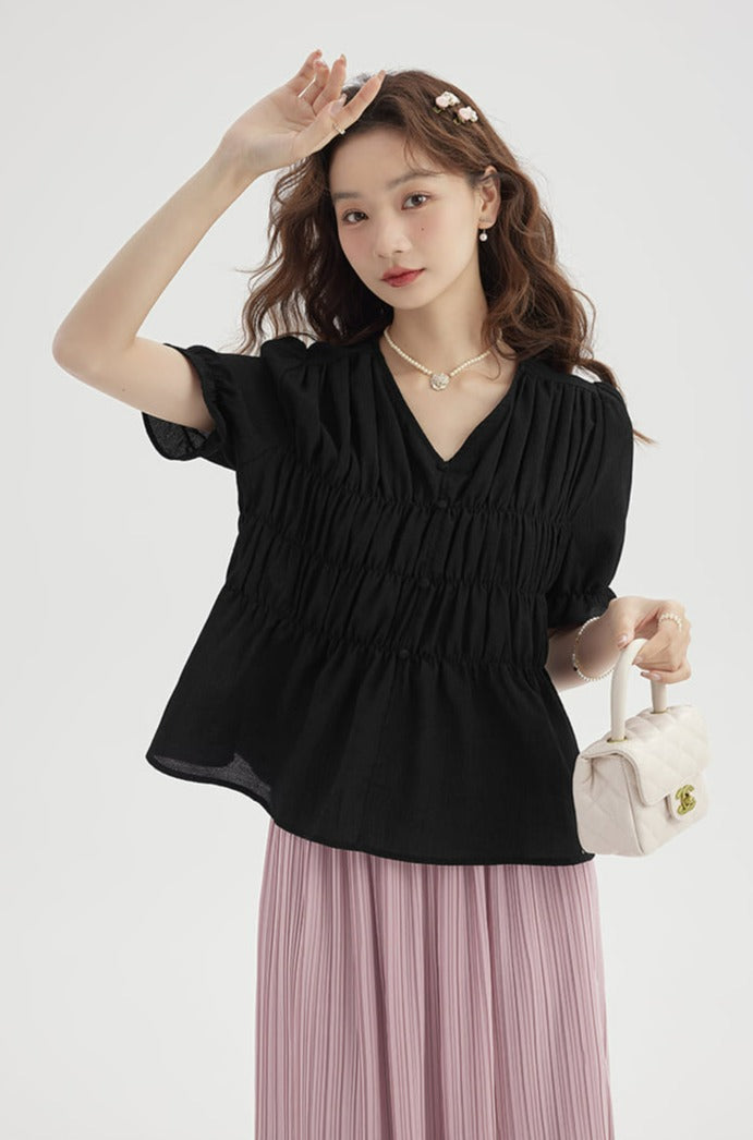 Ruched Ruffle Sleeve Top