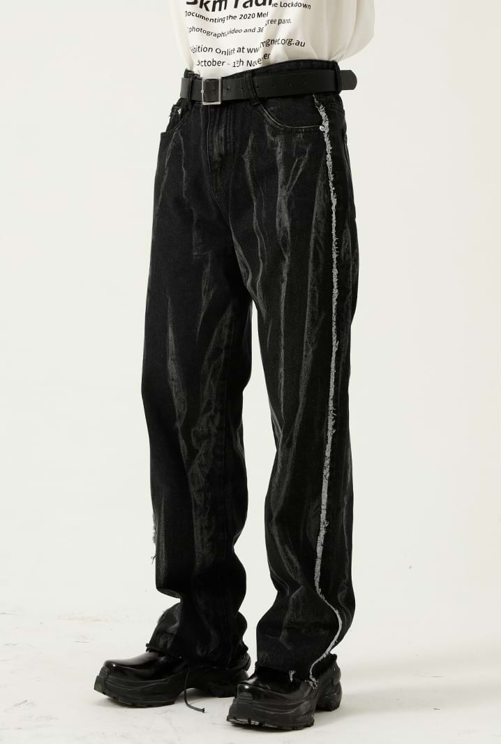 Faded Stripe Side-Distressed Jeans - nightcity clothing