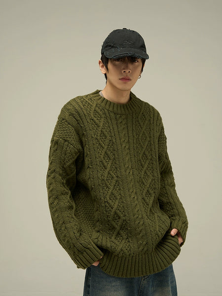Cable Knit Crewneck Oversized Sweater