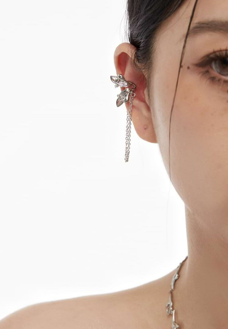 Flower Ear Cuff with Link Chain