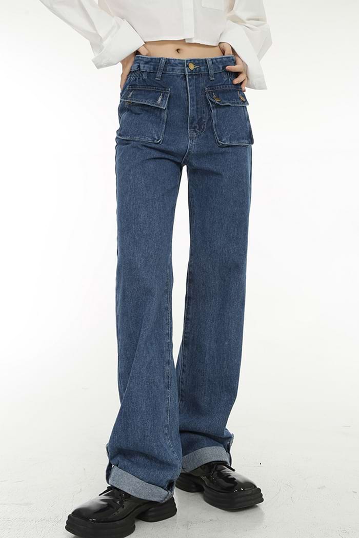Slim Jeans with Flap Pockets - nightcity clothing