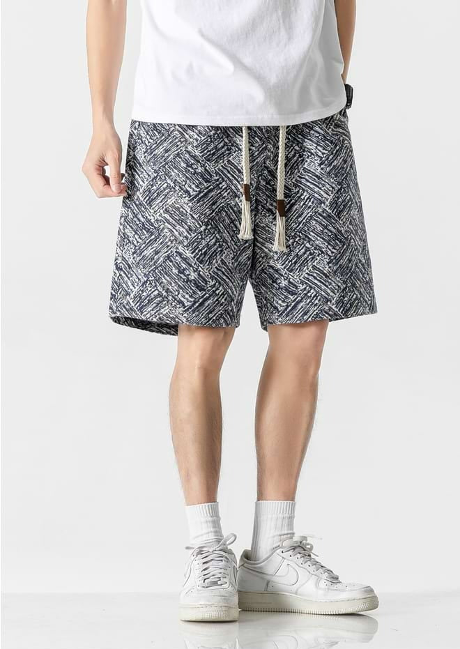 Embroidered Abstract Pattern Elastic Waist Shorts