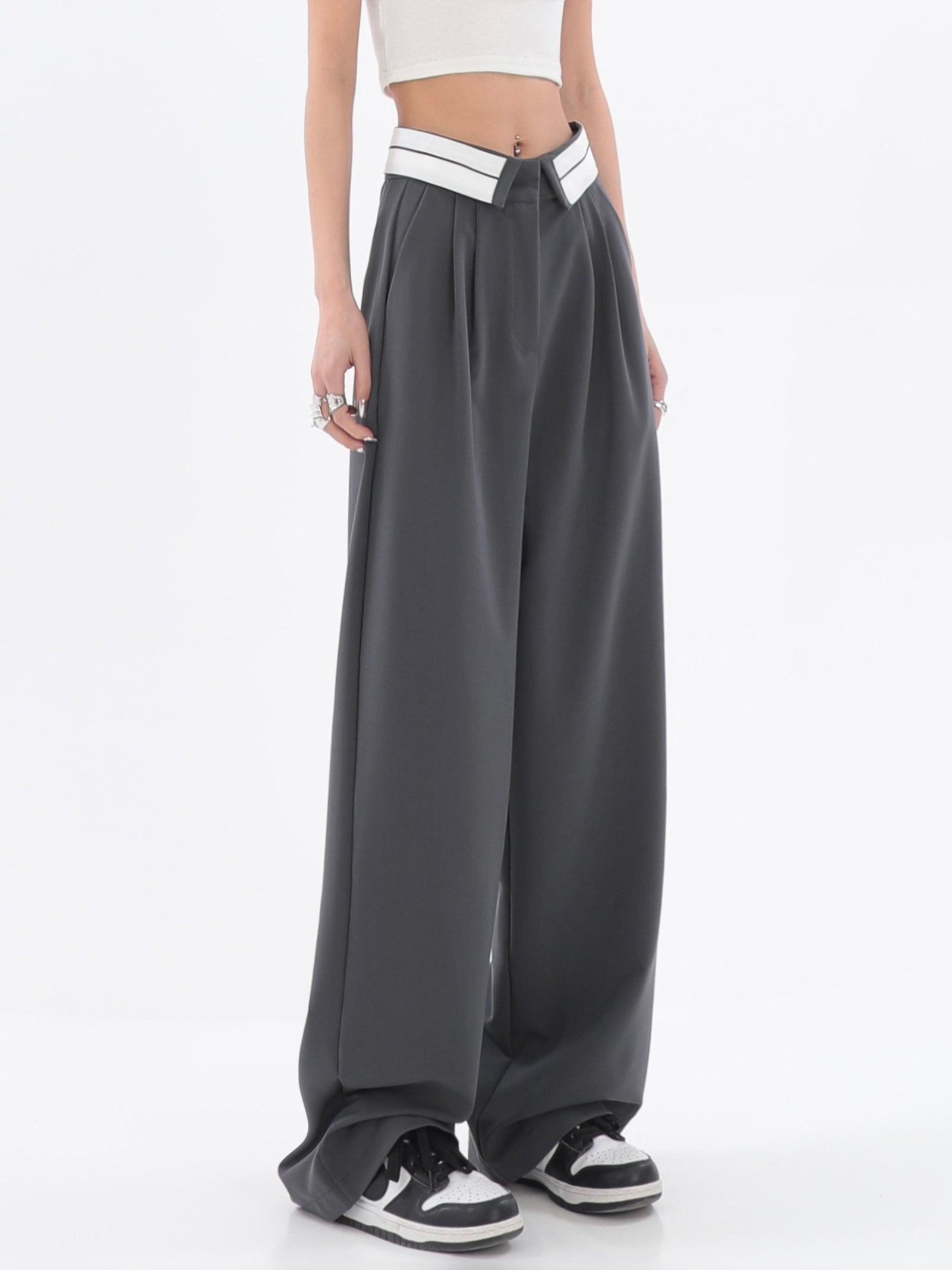 Fold-Over Waist Straight Pants - nightcity clothing