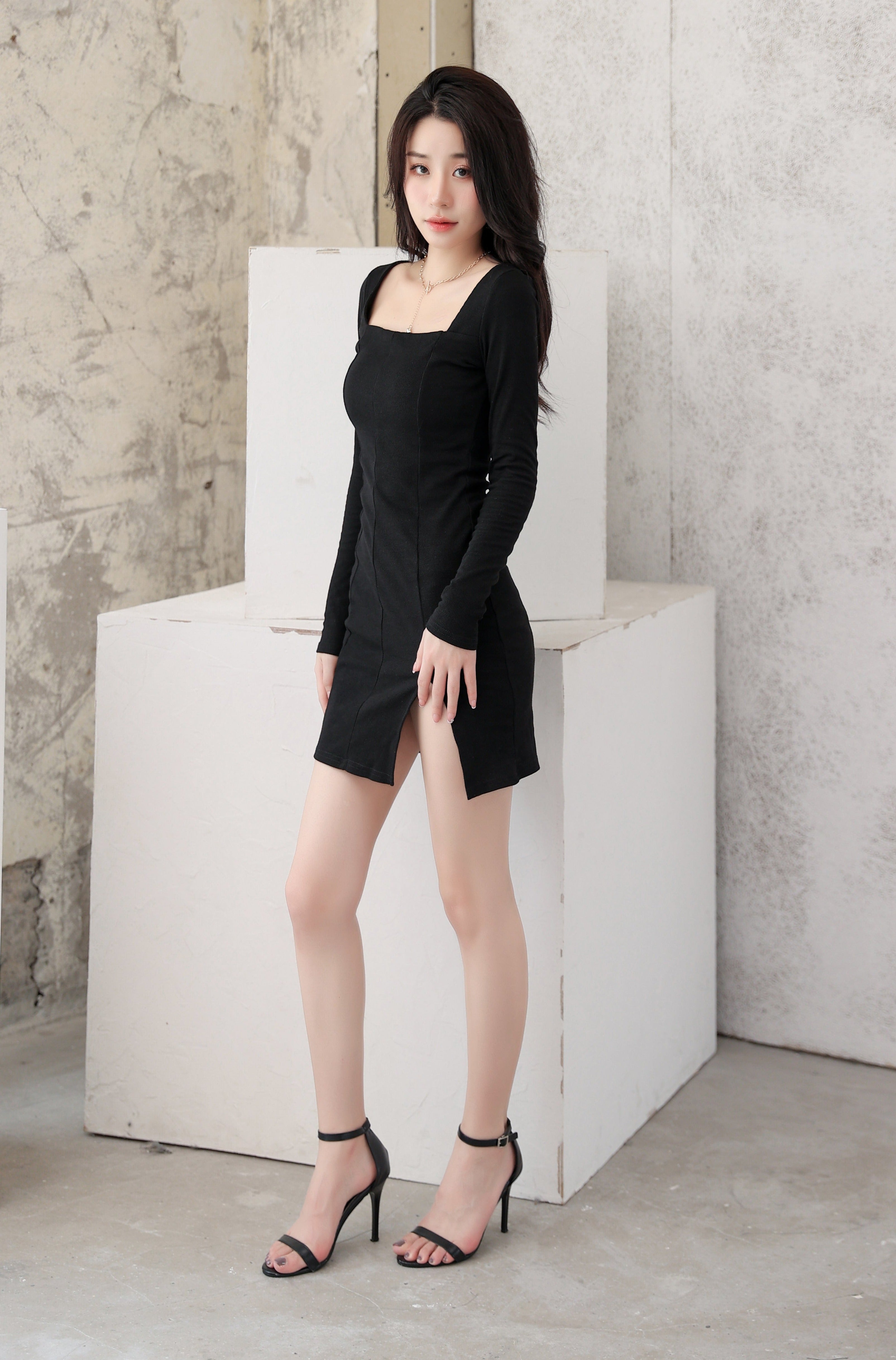 Knit Bodycon Mini Dress with Split Hem - nightcity clothing