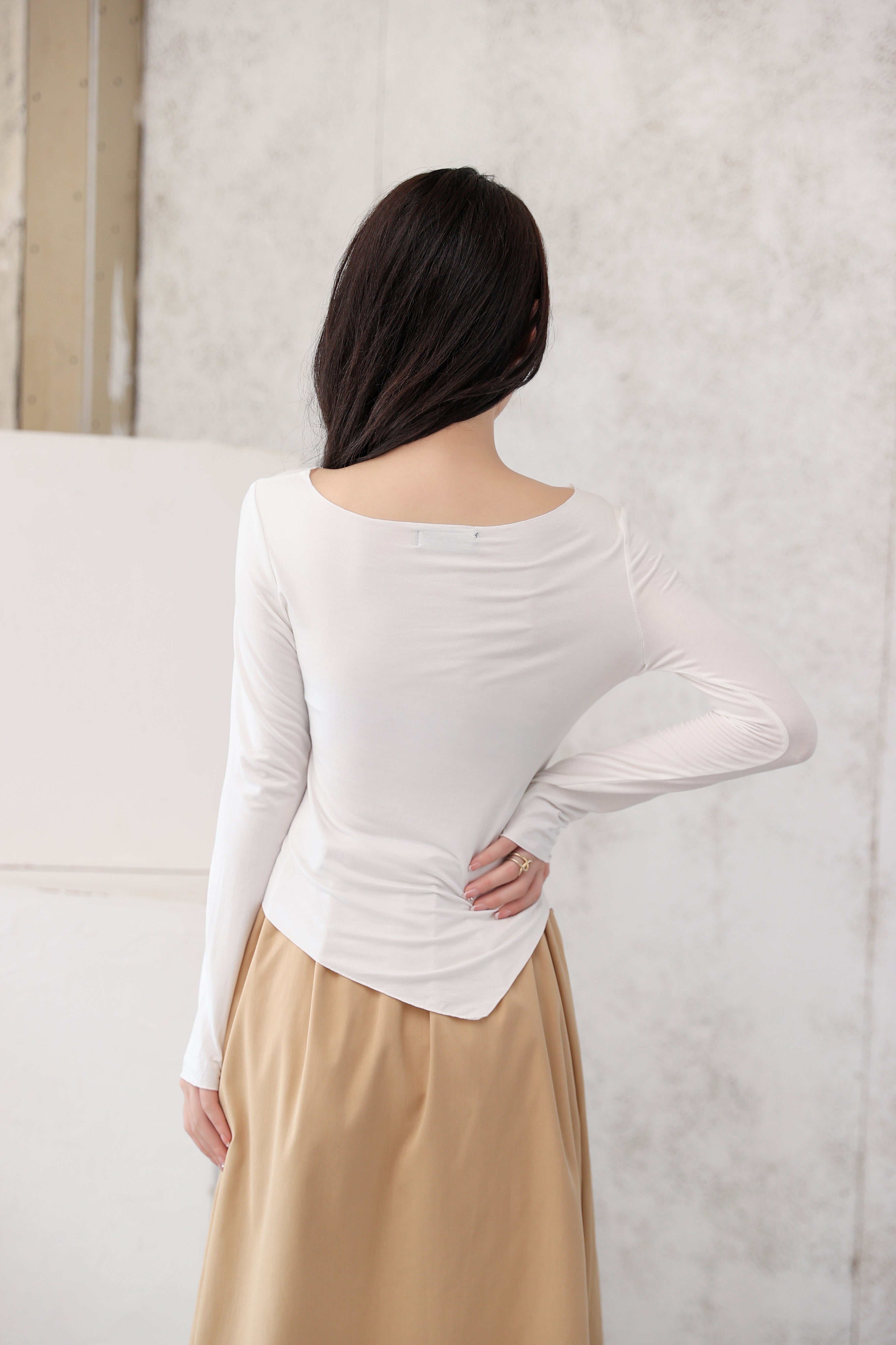 Asymmetric Neck Strap Long Sleeve Top - nightcity clothing