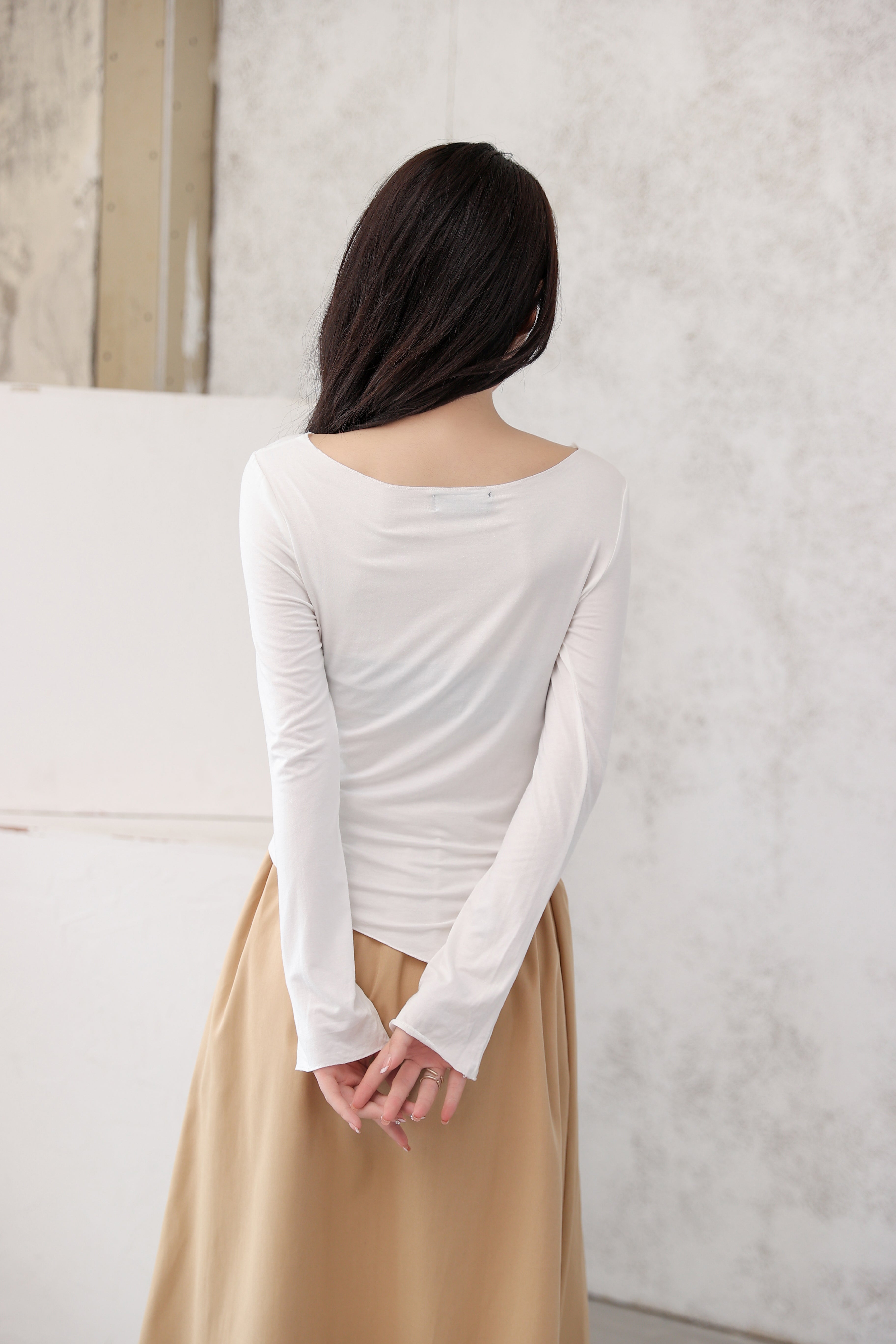 Asymmetric Neck Strap Long Sleeve Top - nightcity clothing