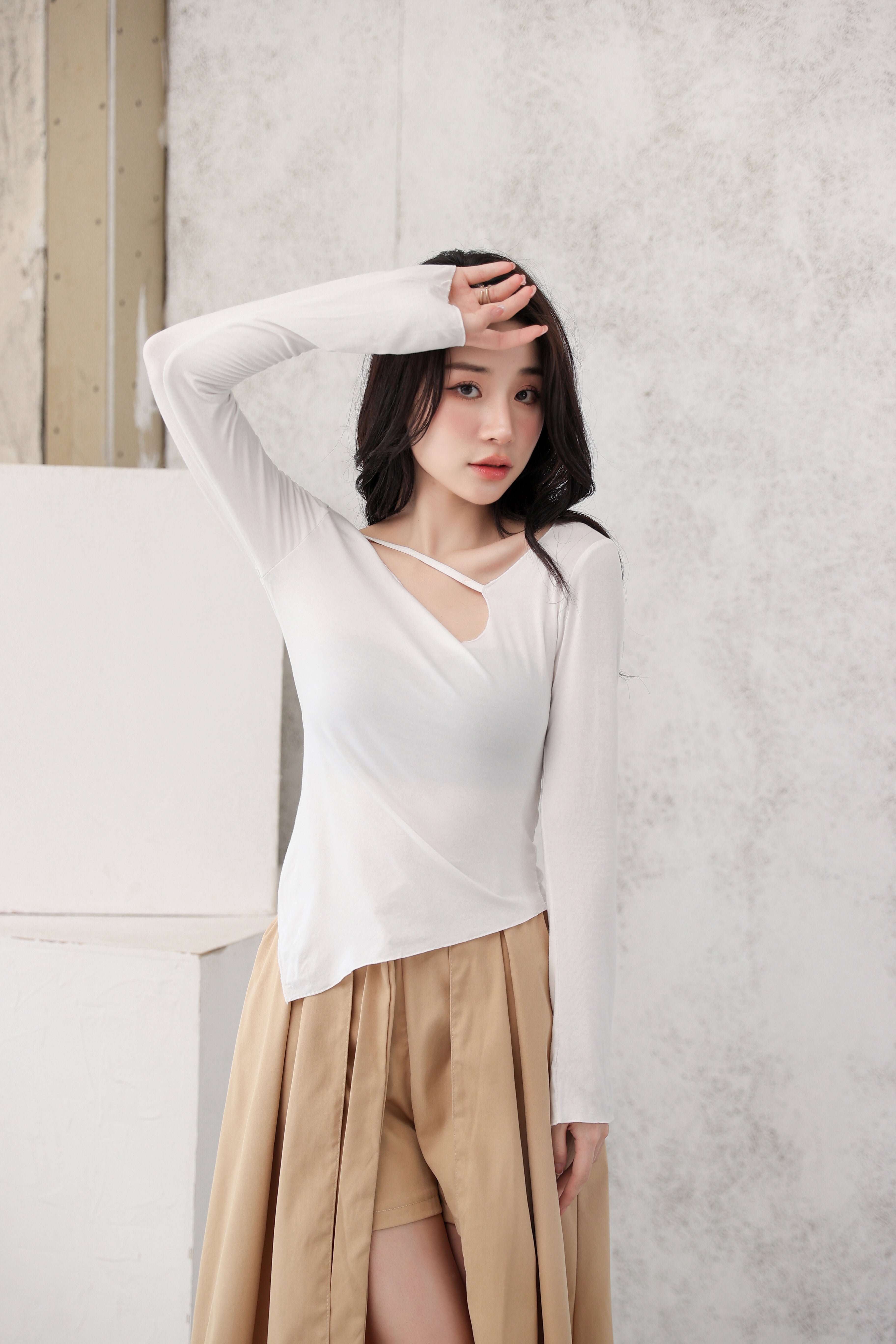 Asymmetric Neck Strap Long Sleeve Top - nightcity clothing