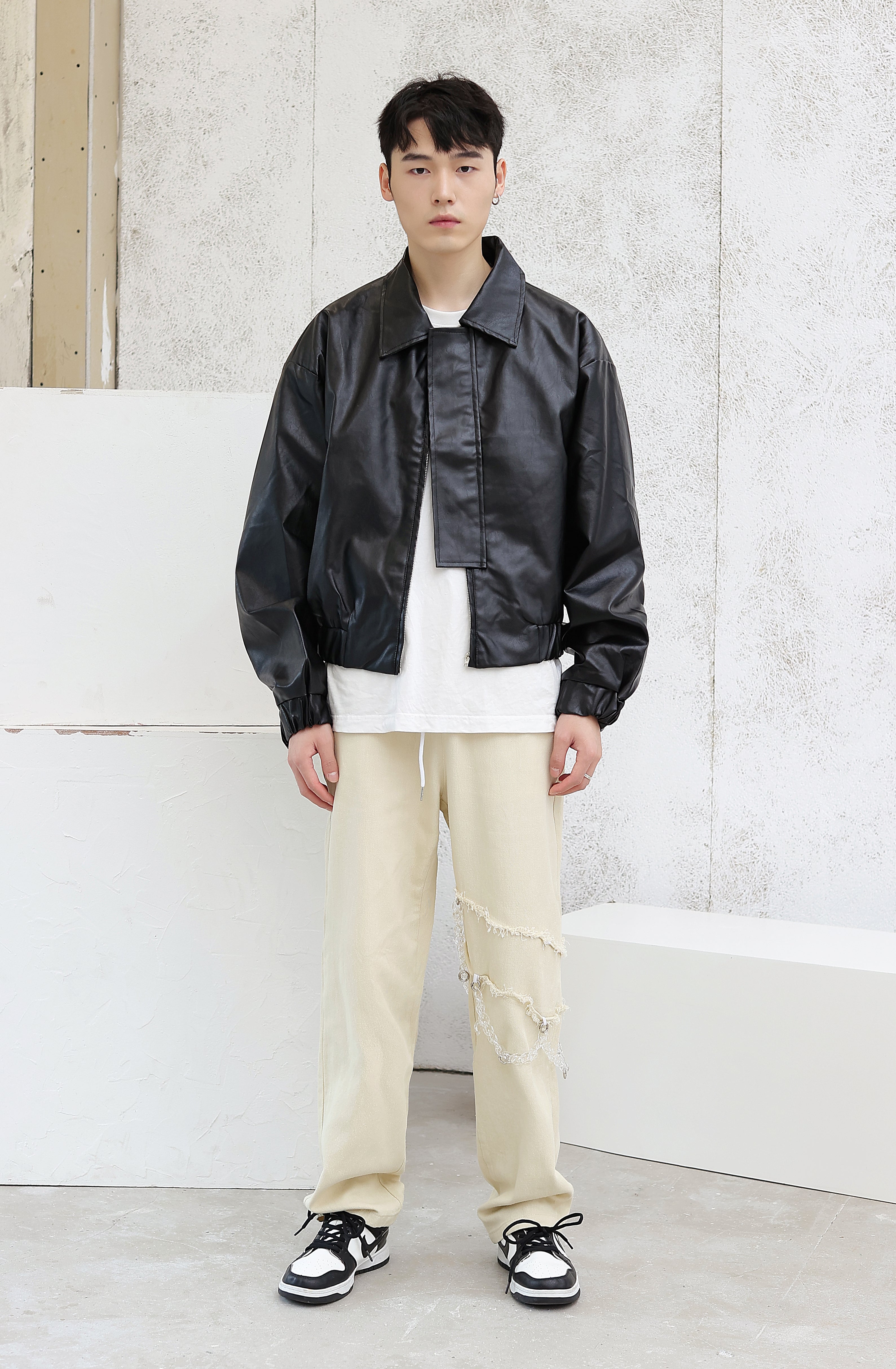 Oversized Faux Leather Flight Bomber Jacket