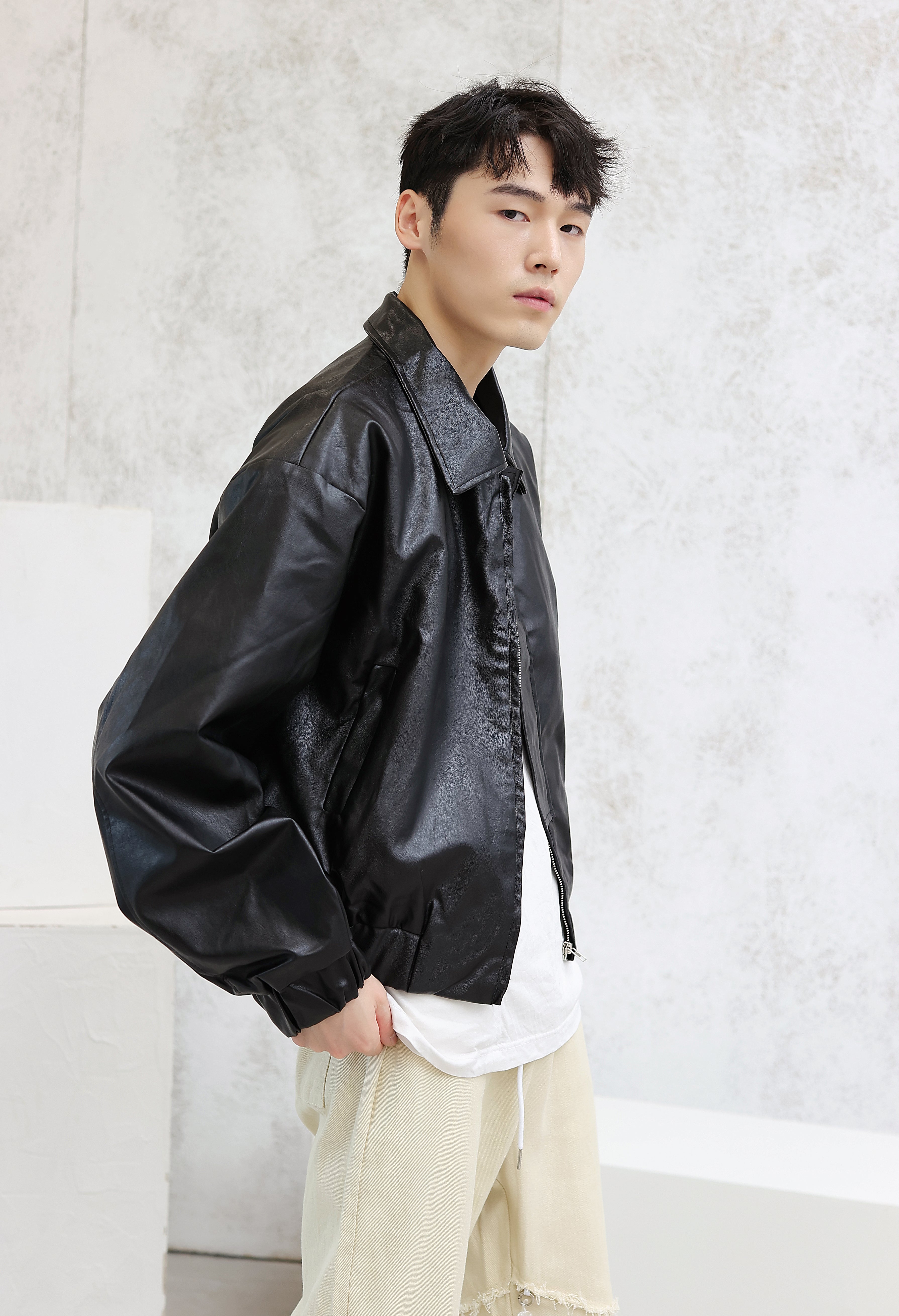 Oversized Faux Leather Flight Bomber Jacket - nightcity clothing